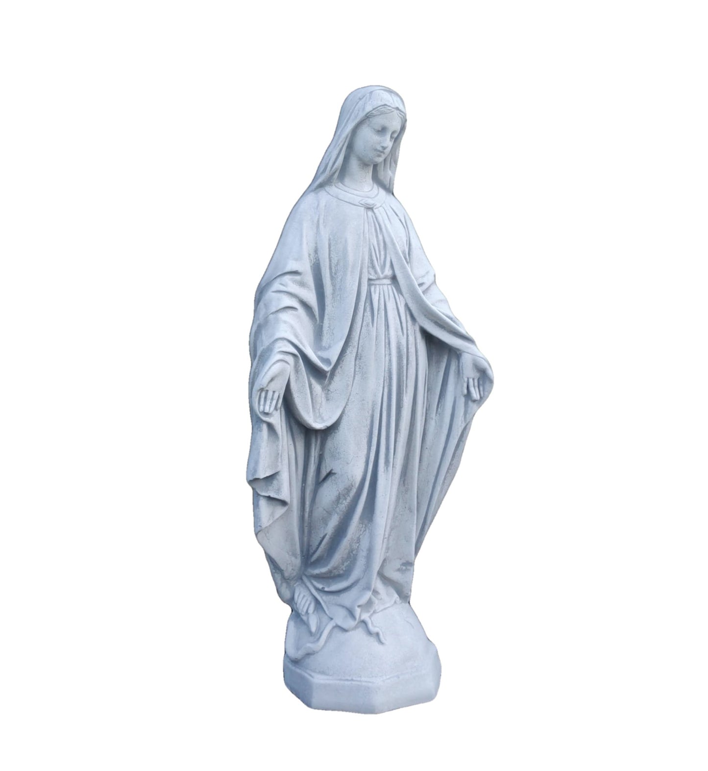 Figure of Virgin Mary, outdoor or indoor sculpture made of reconstituted stone, religious statue