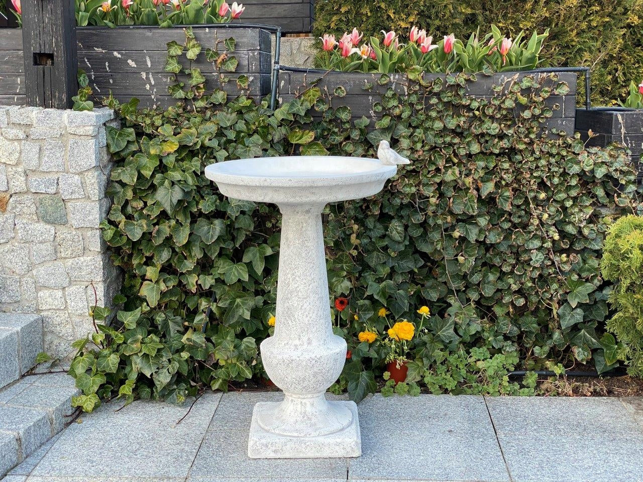 Premium Concrete Birdbath - 74cm Height, 51cm Diameter