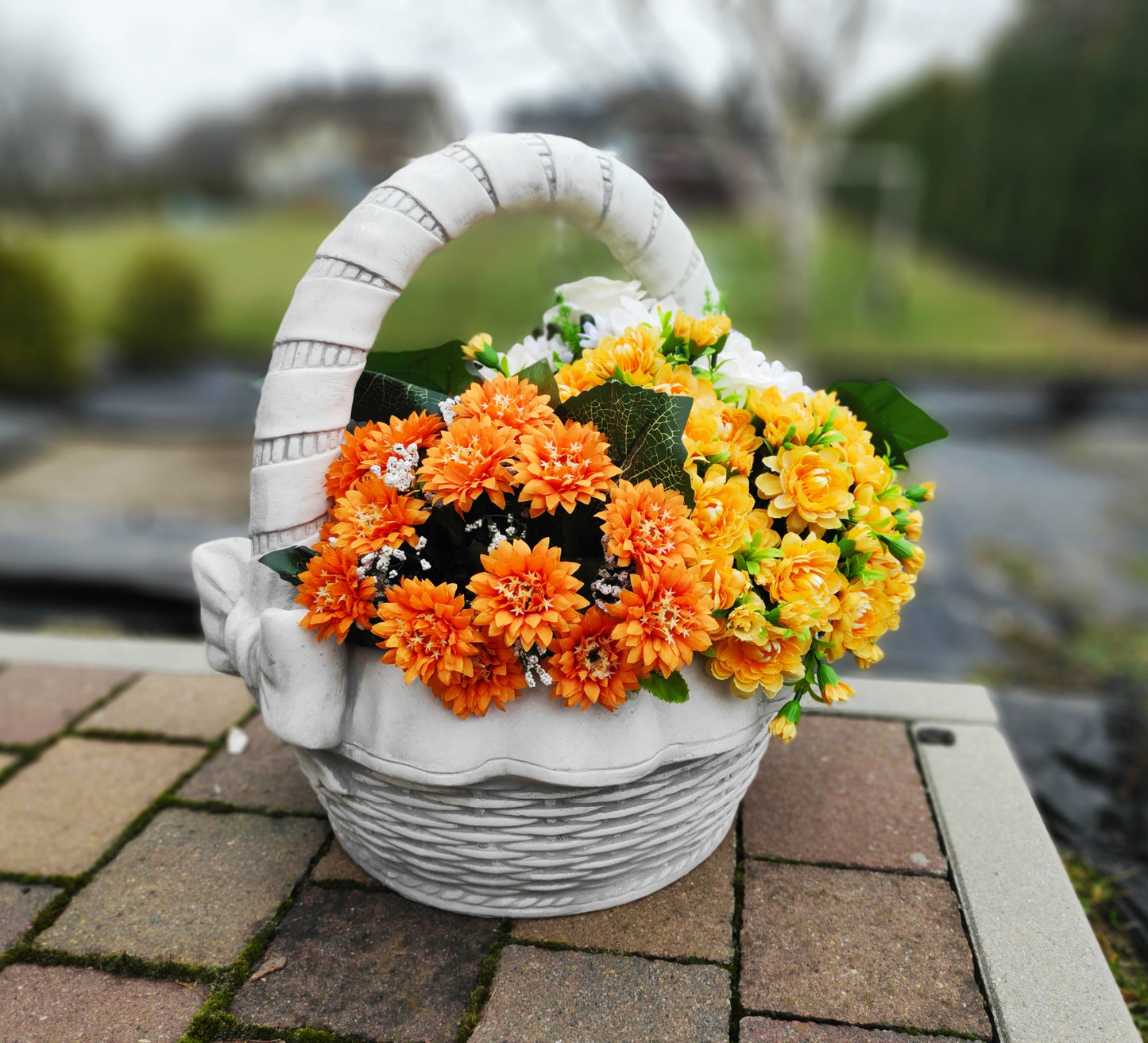 Wicker Elegance Concrete Planter - Versatile Indoor/Outdoor Garden Accent, 46cm Height