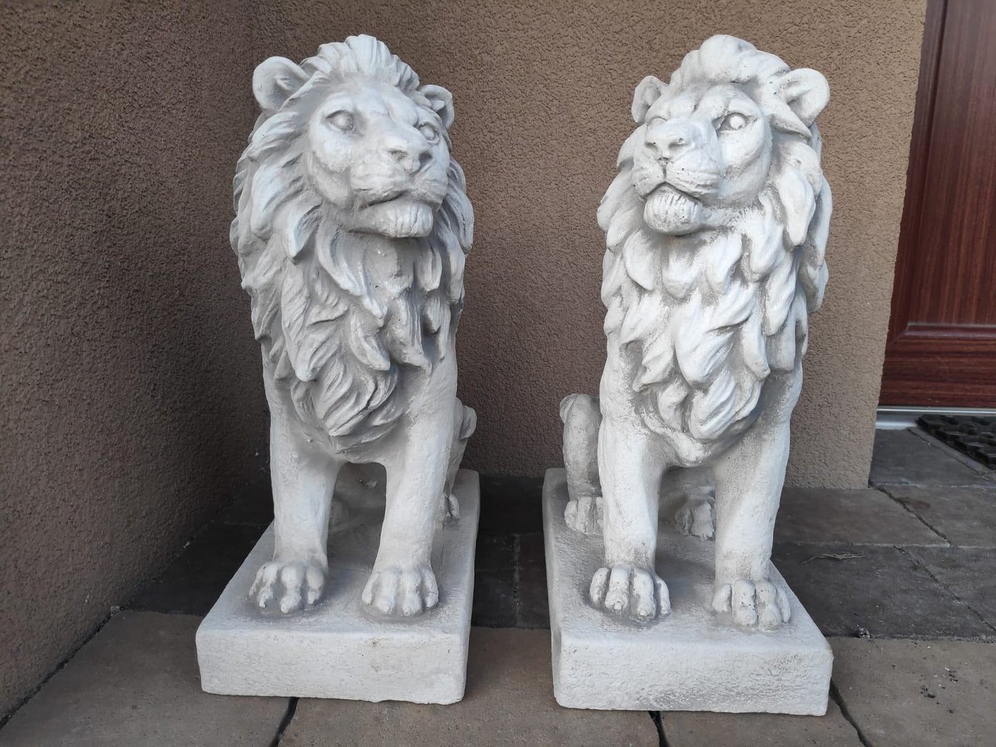 Set of two lions, made of cast stone, garden statues, ornament, decoration