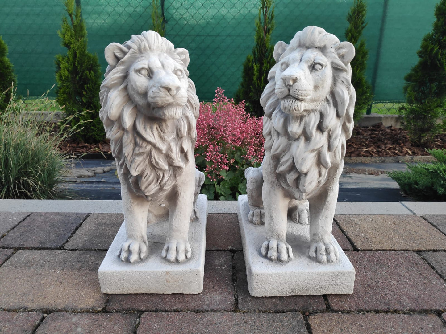 Set of two lions, made of cast stone, garden statues, ornament, decoration
