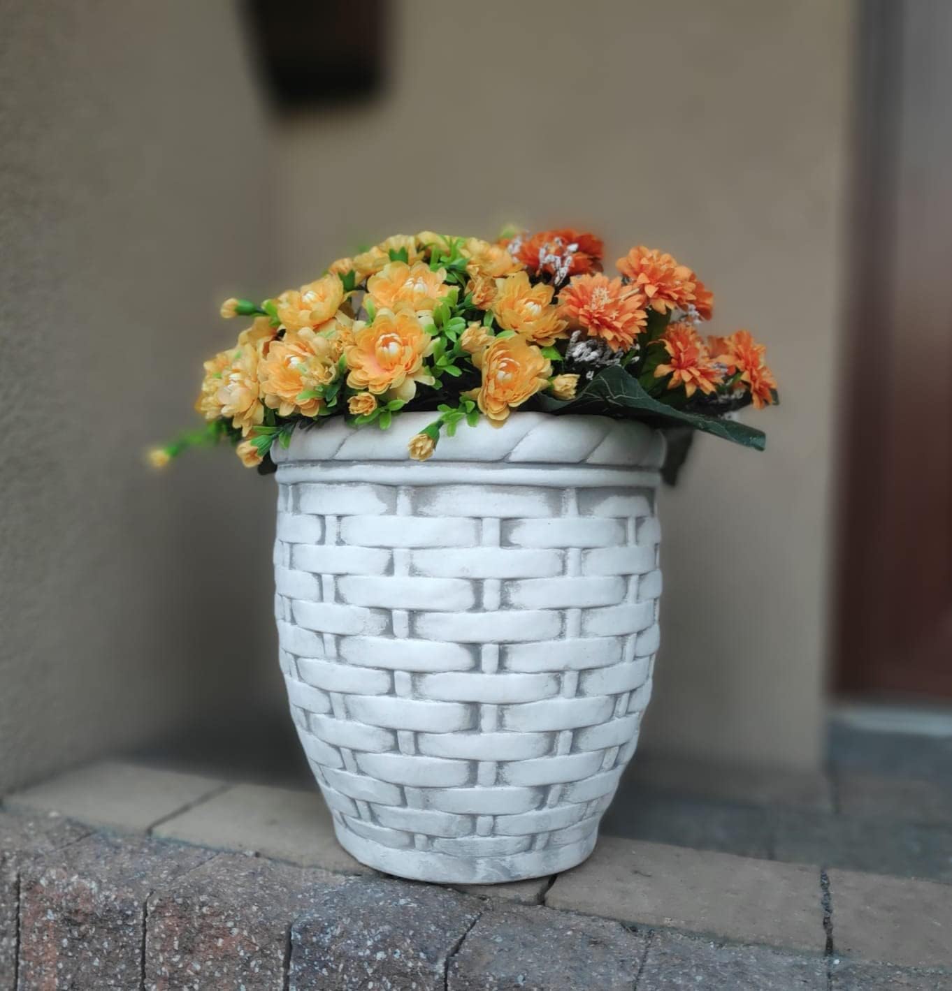 Tall Wicker Basket Concrete Planter