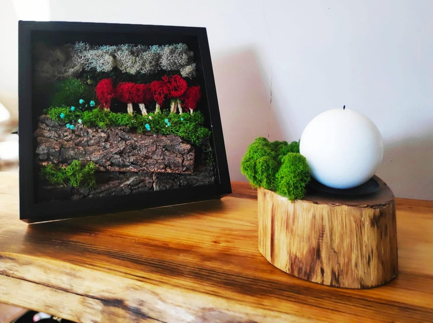 Artisan craft made from preserved plants and reindeer moss in the black frame 27x27cm - Magic Autumn in Paris