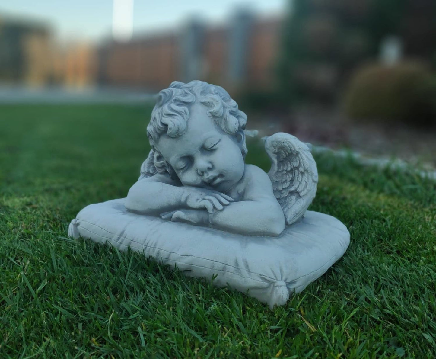 Outdoor figure of Tranquil Slumber Angel - Concrete Garden Décor, 31x24x25cm