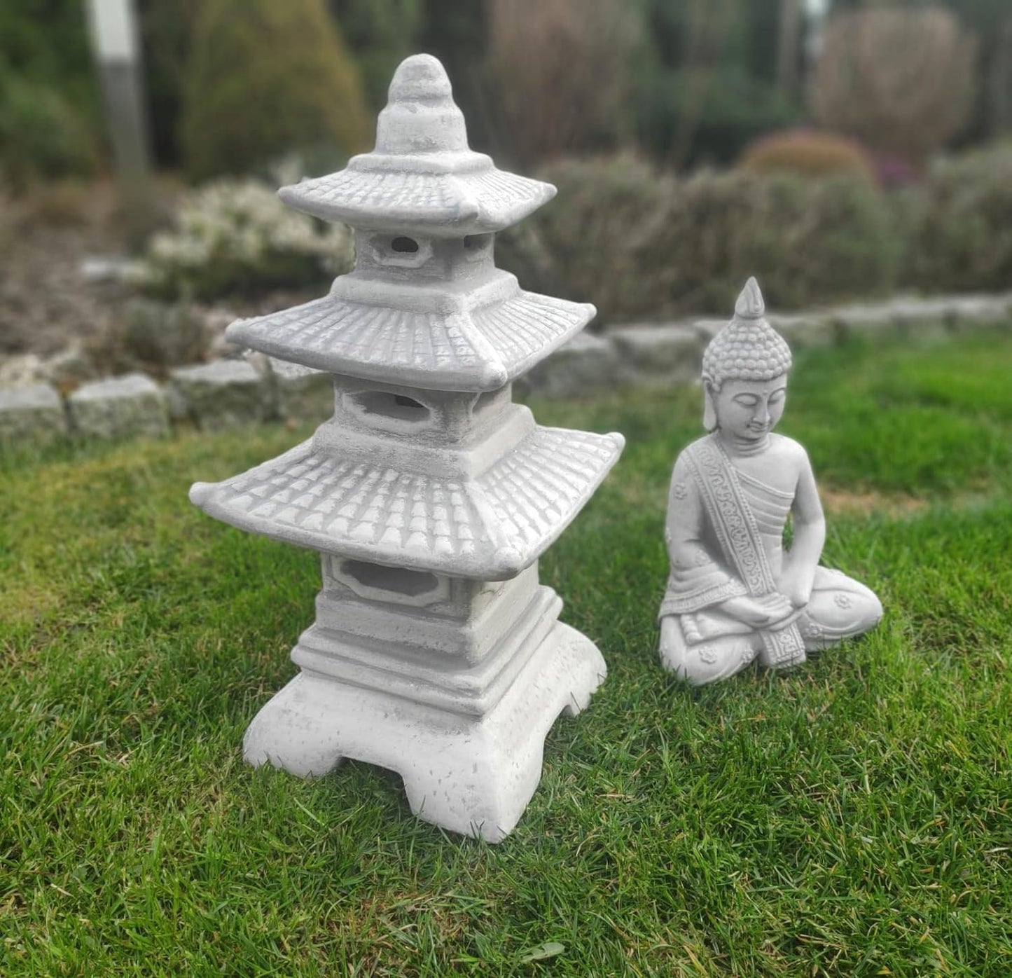 Garden ornament statue -Stone Three tier Japanese Lantern/Pagoda