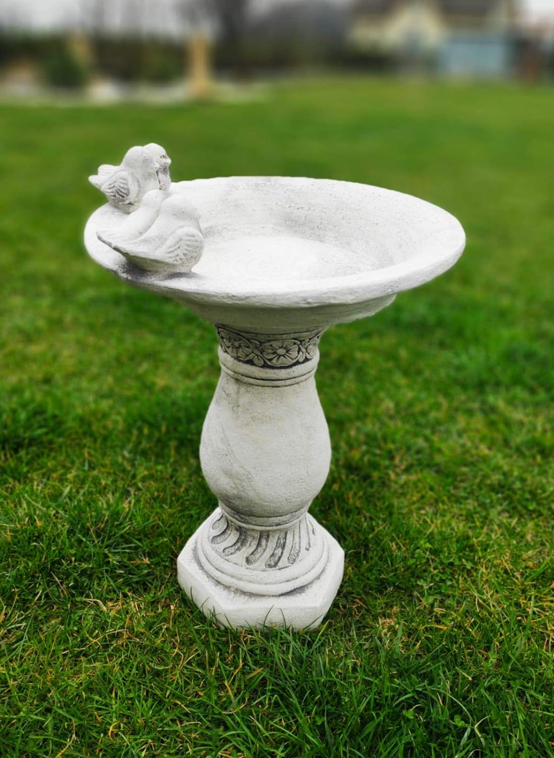 Architectural Concrete Birdbath on the Column - White Finish, 51cm Height