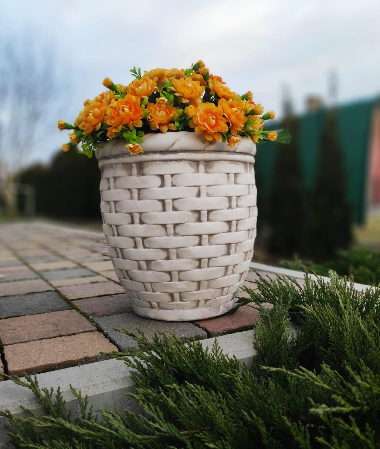 Tall Wicker Basket Concrete Planter