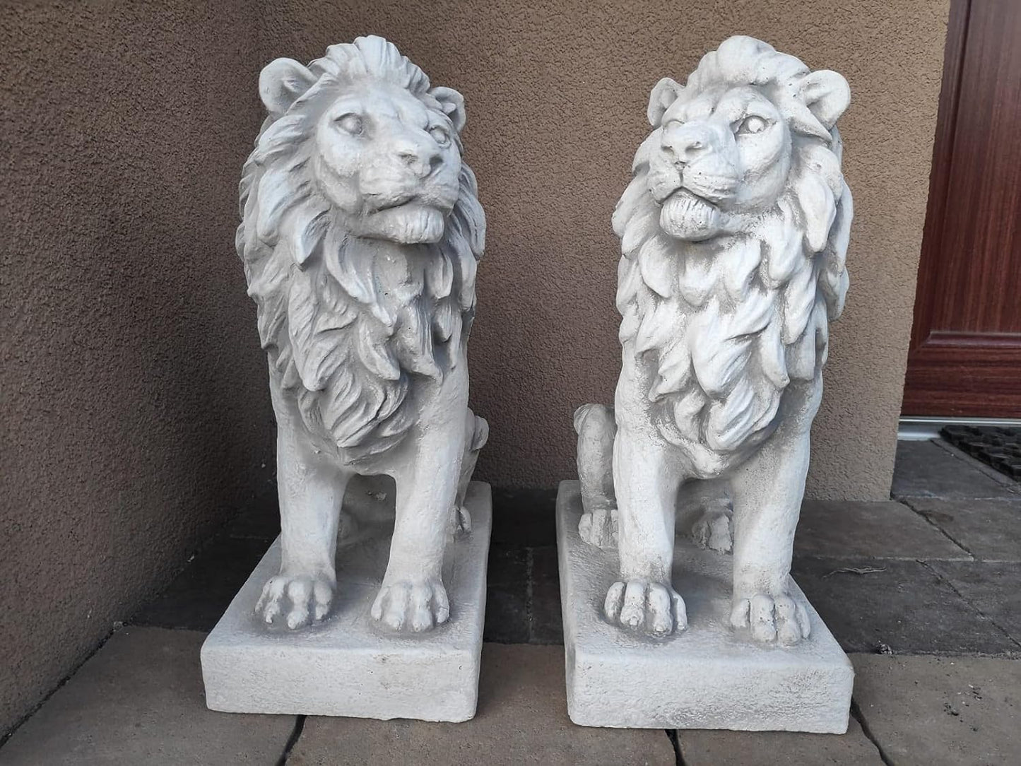 Set of two lions, made of cast stone, garden statues, ornament, decoration
