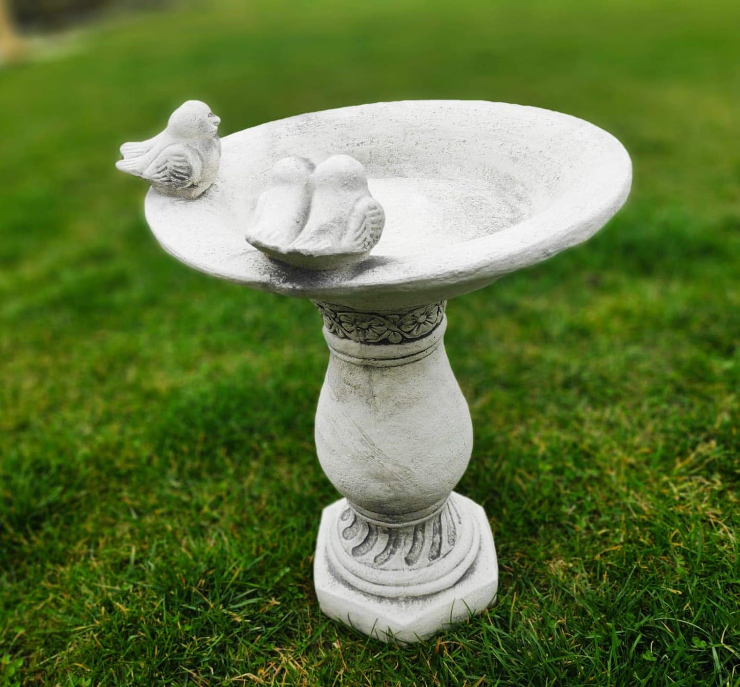 Architectural Concrete Birdbath on the Column - White Finish, 51cm Height