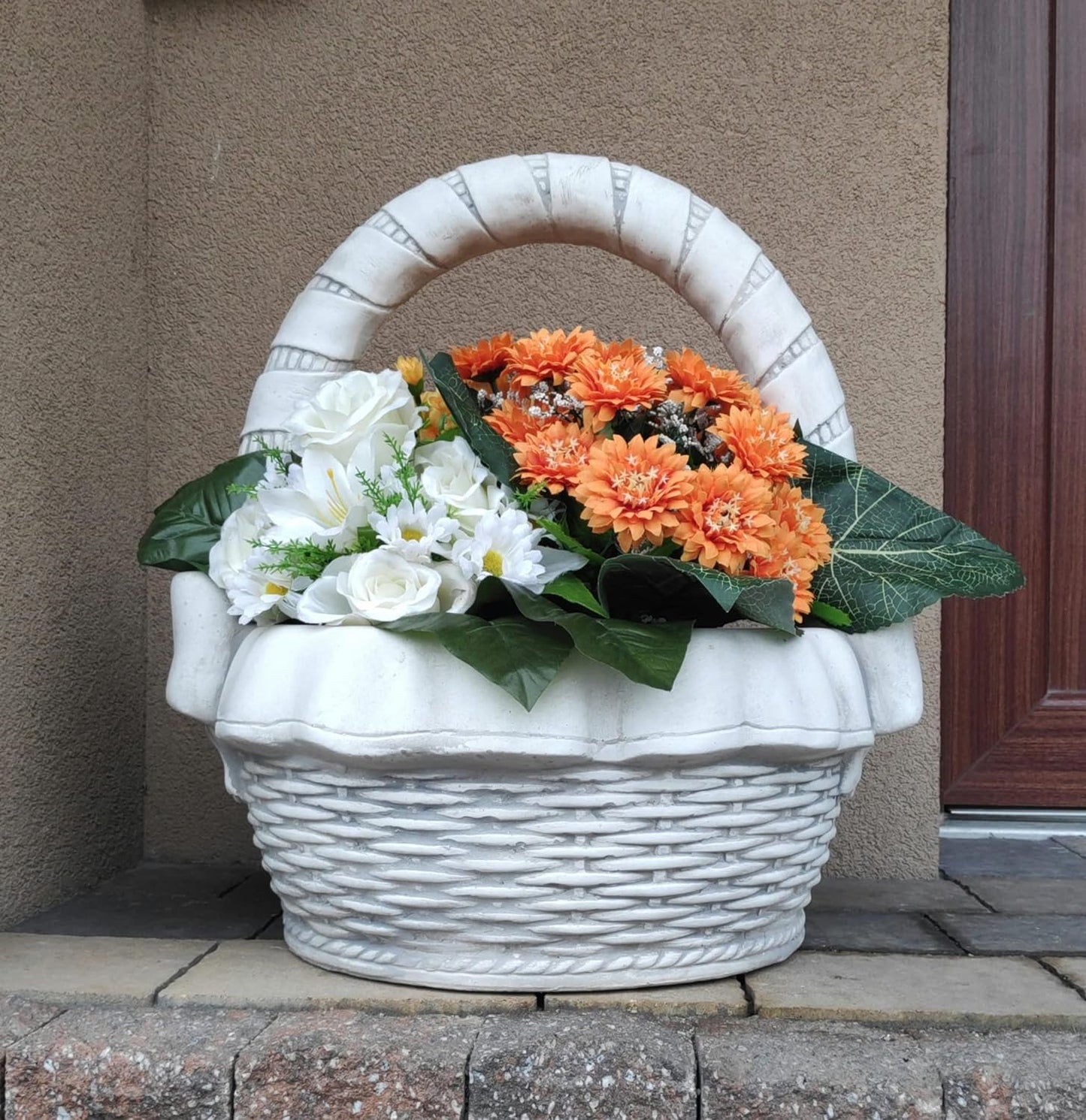Wicker Elegance Concrete Planter - Versatile Indoor/Outdoor Garden Accent, 46cm Height