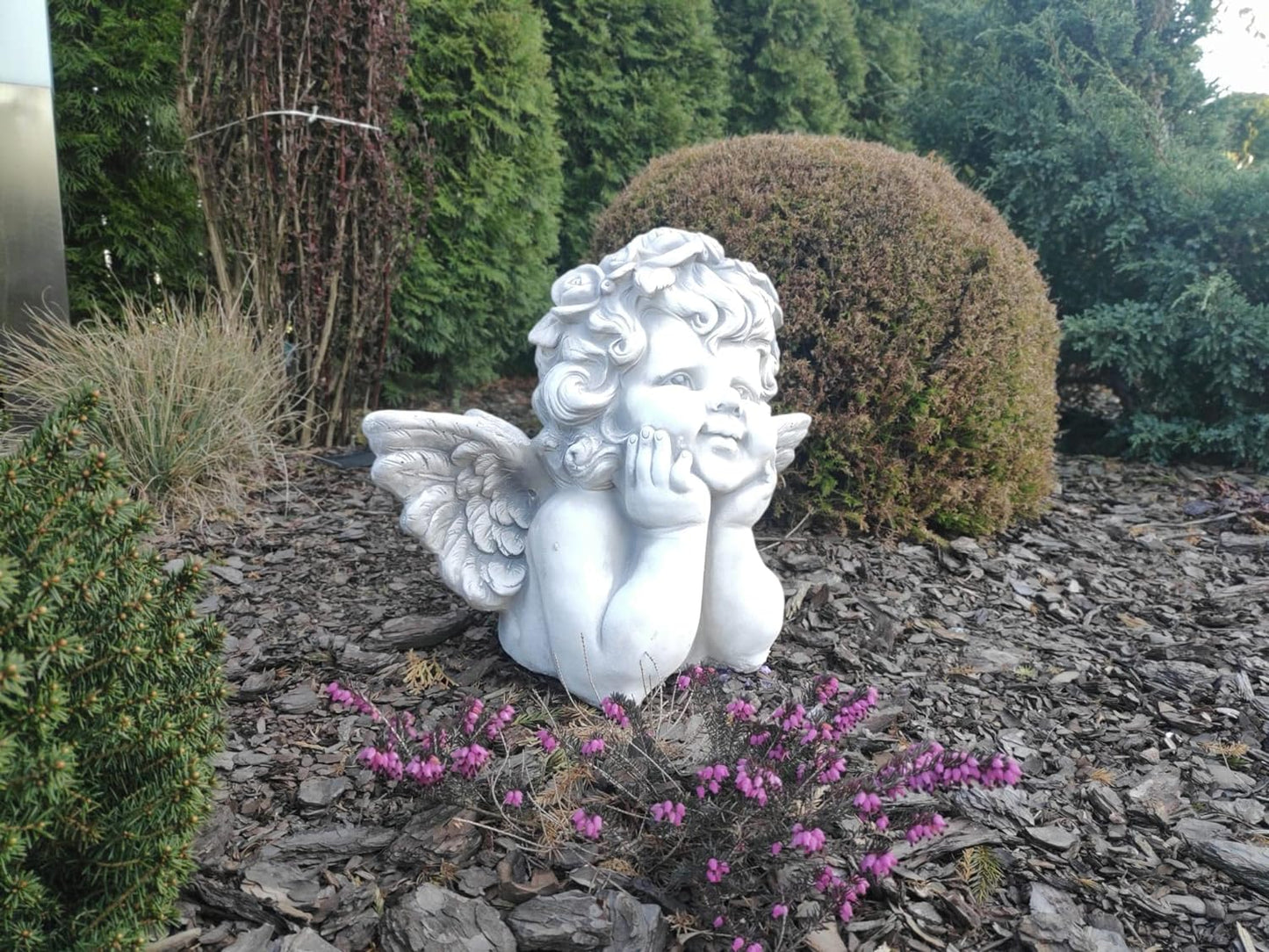 Figure of Observant Seraphim - Cast Stone Smiling Angel, 31cm Height