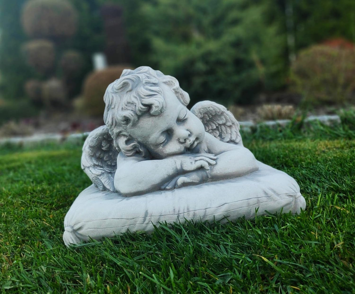 Outdoor figure of Tranquil Slumber Angel - Concrete Garden Décor, 31x24x25cm