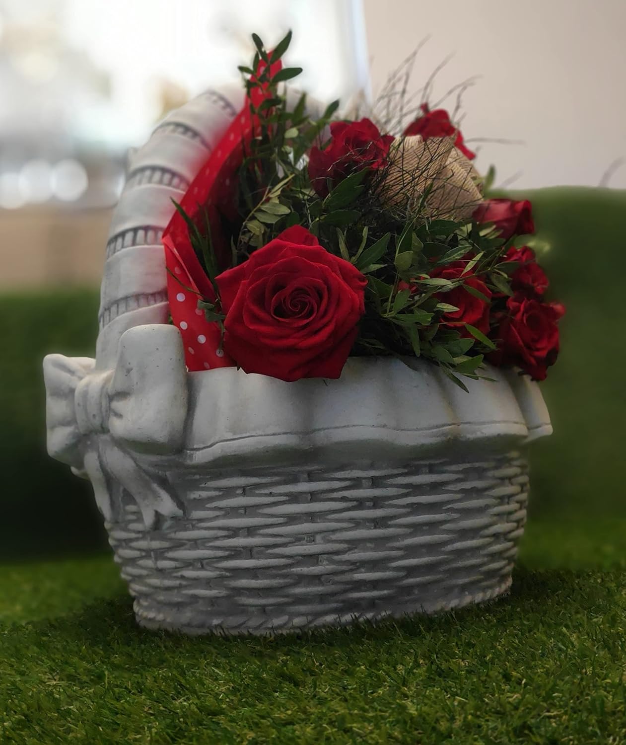 Wicker Elegance Concrete Planter - Versatile Indoor/Outdoor Garden Accent, 46cm Height