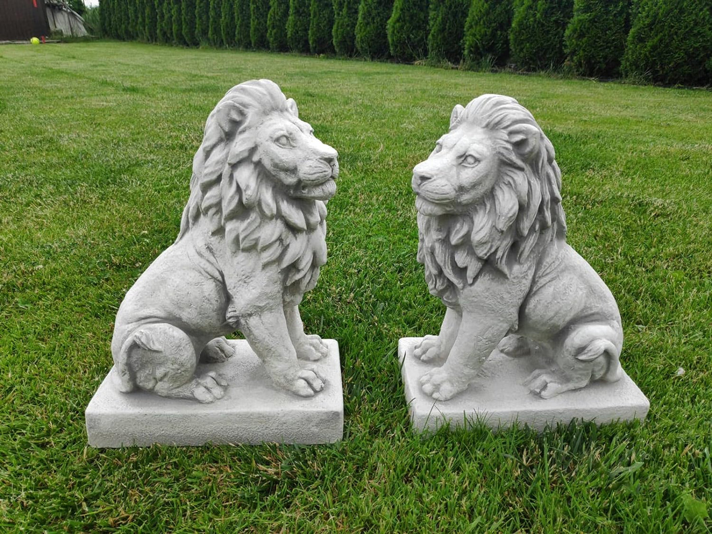 Set of two lions, made of cast stone, garden statues, ornament, decoration