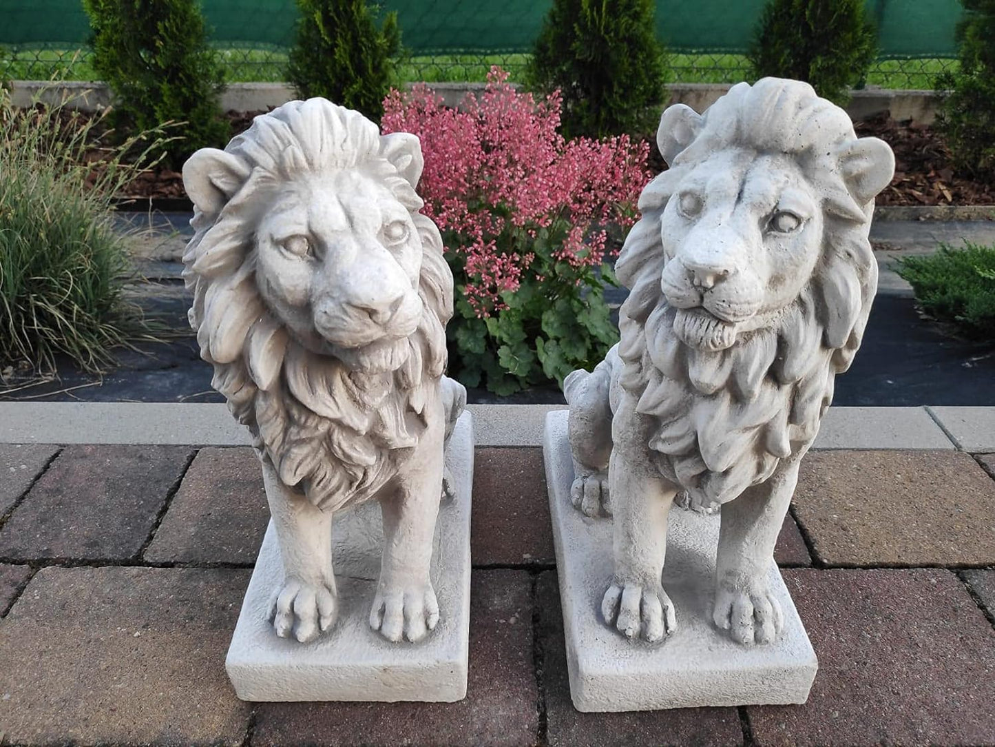 Set of two lions, made of cast stone, garden statues, ornament, decoration