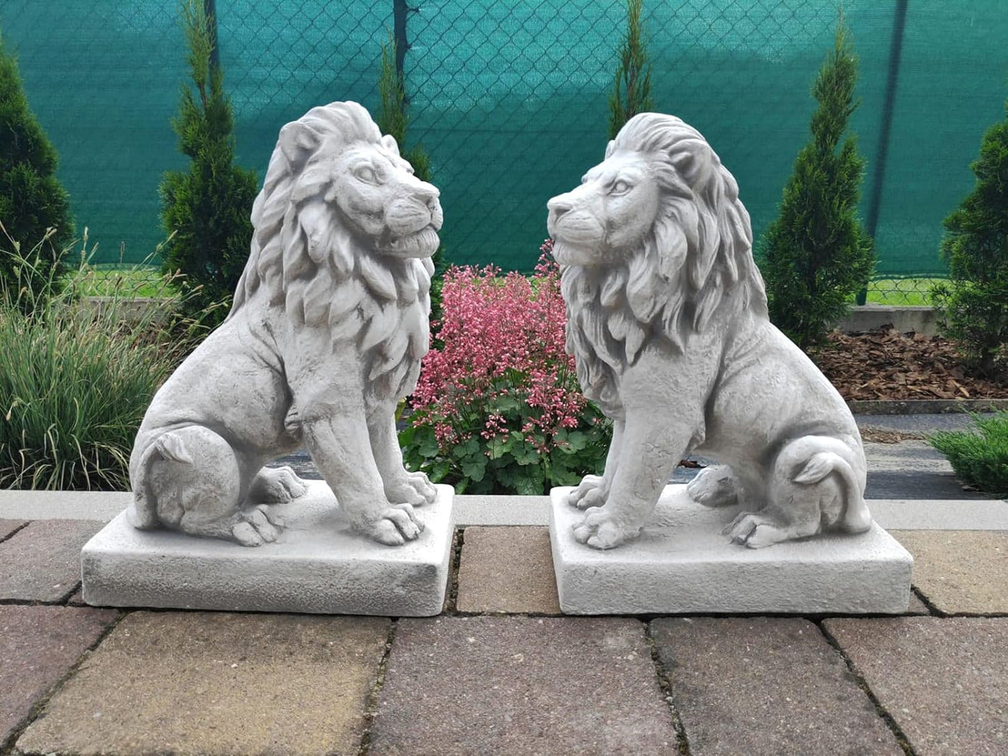 Set of two lions, made of cast stone, garden statues, ornament, decoration