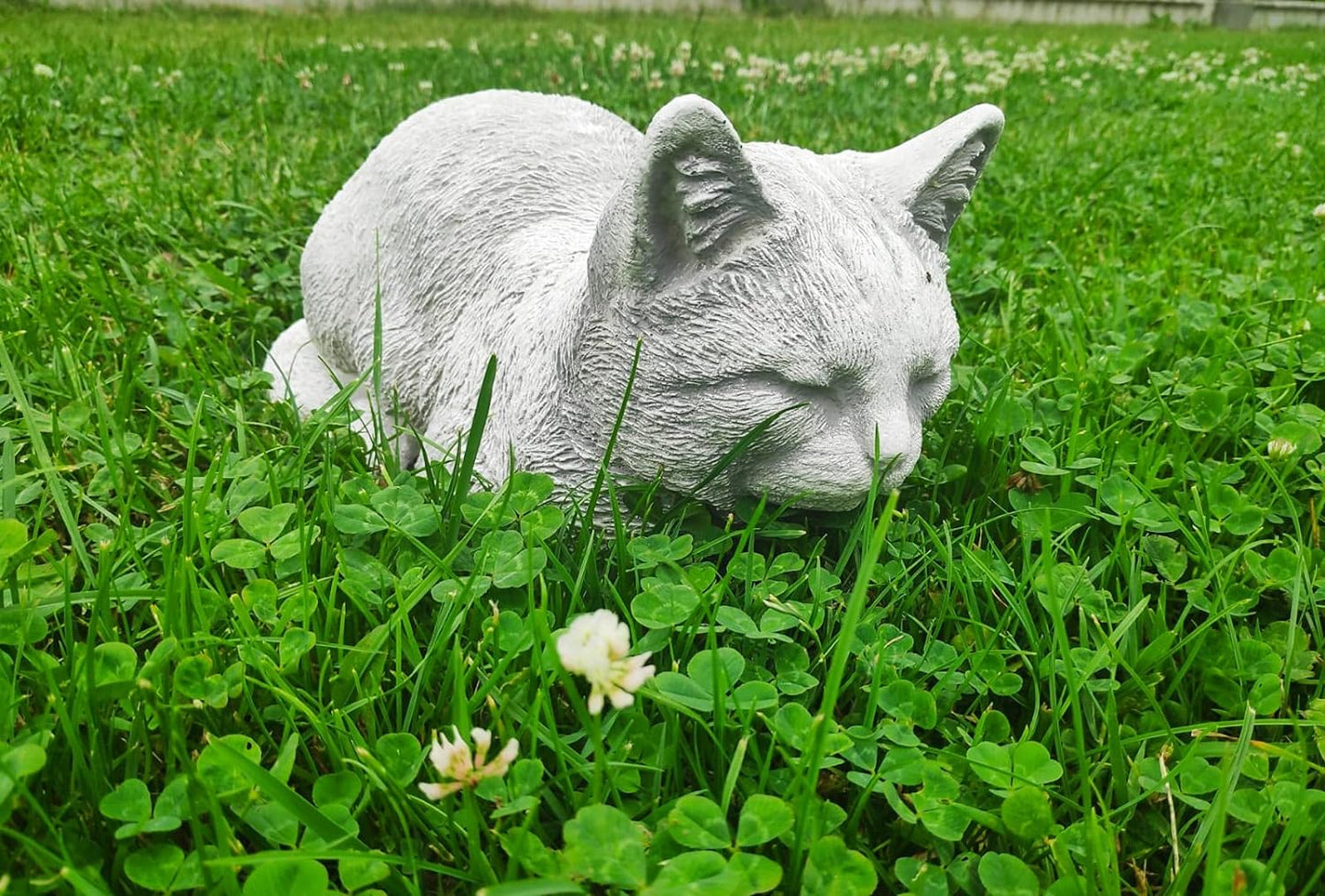 Figure of relaxing cat, outdoor/indoor ornament, made of cast stone