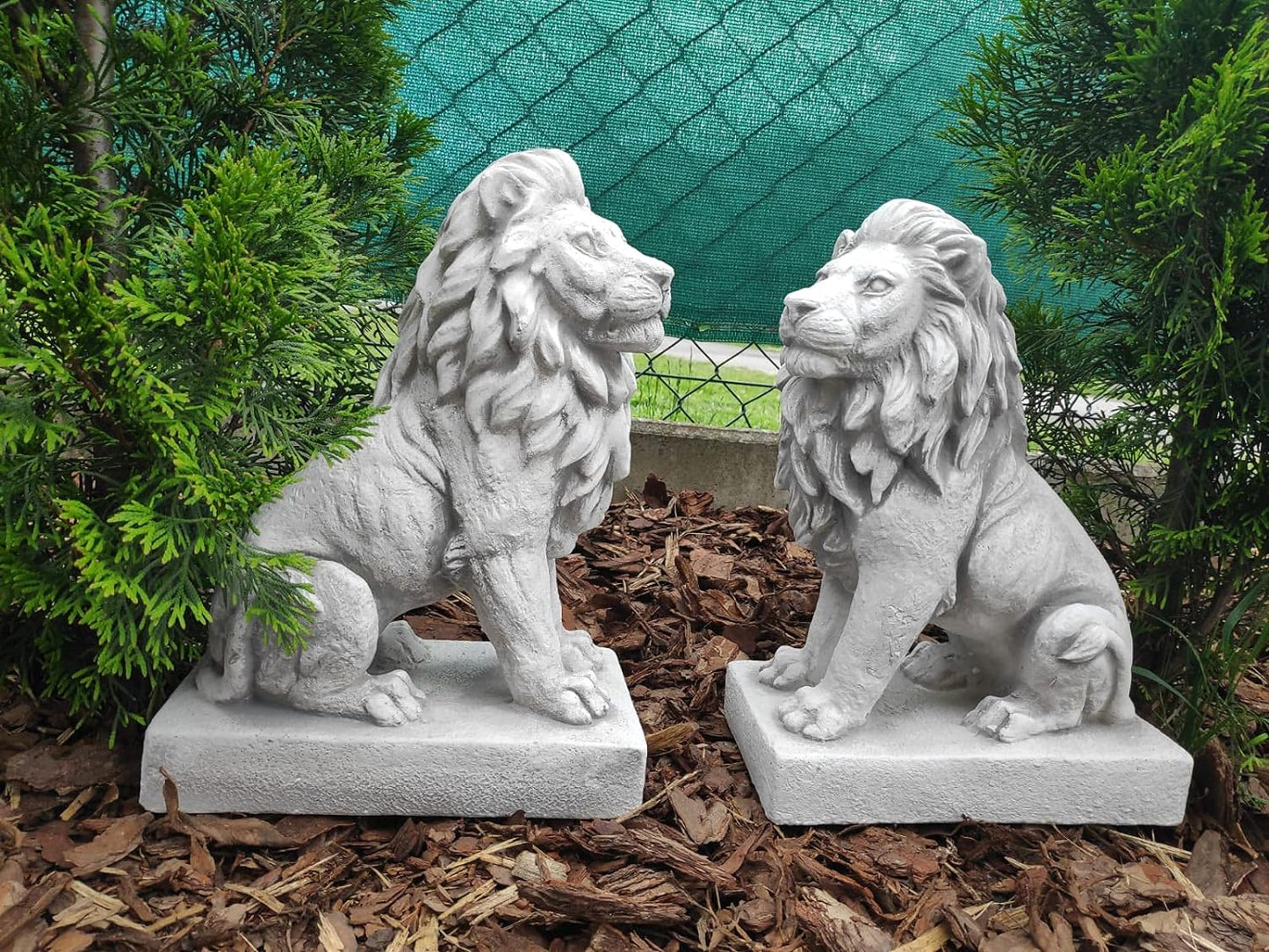 Set of two lions, made of cast stone, garden statues, ornament, decoration