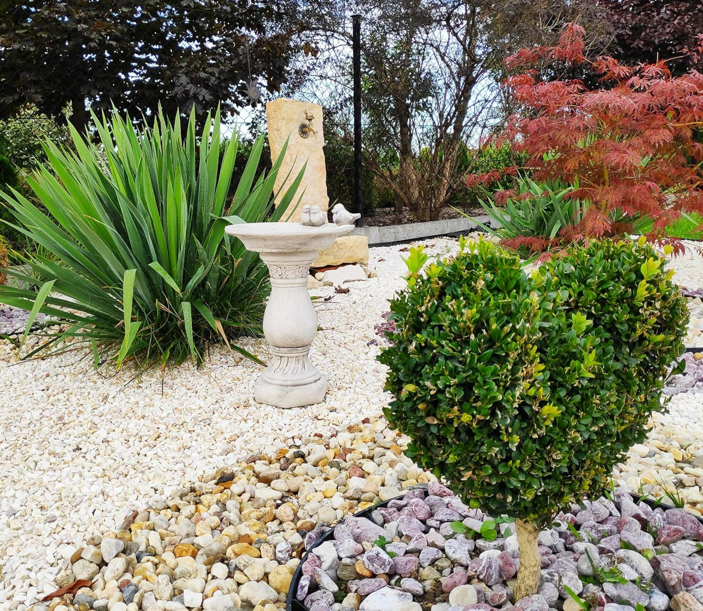 Architectural Concrete Birdbath on the Column - White Finish, 51cm Height