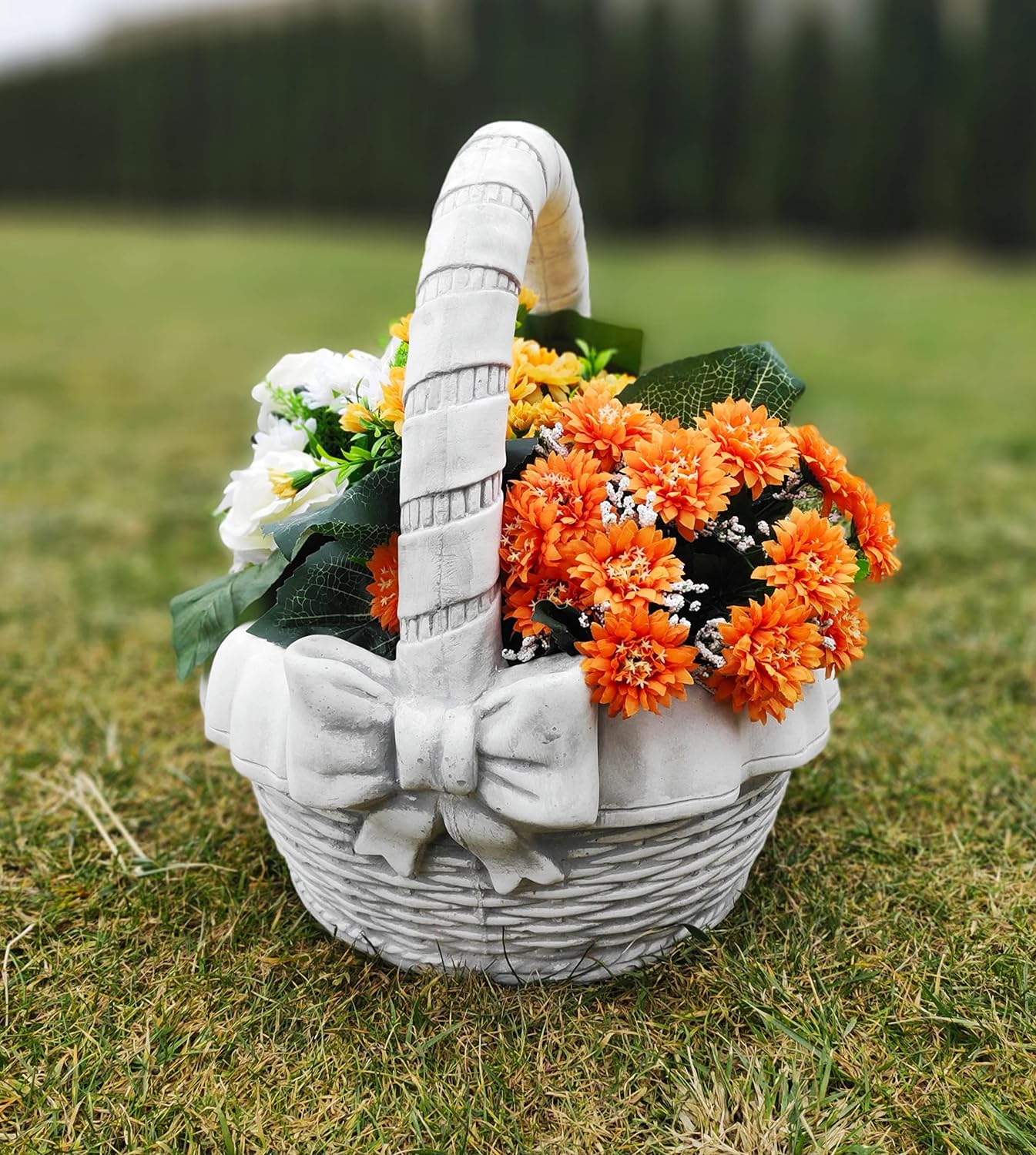 Wicker Elegance Concrete Planter - Versatile Indoor/Outdoor Garden Accent, 46cm Height