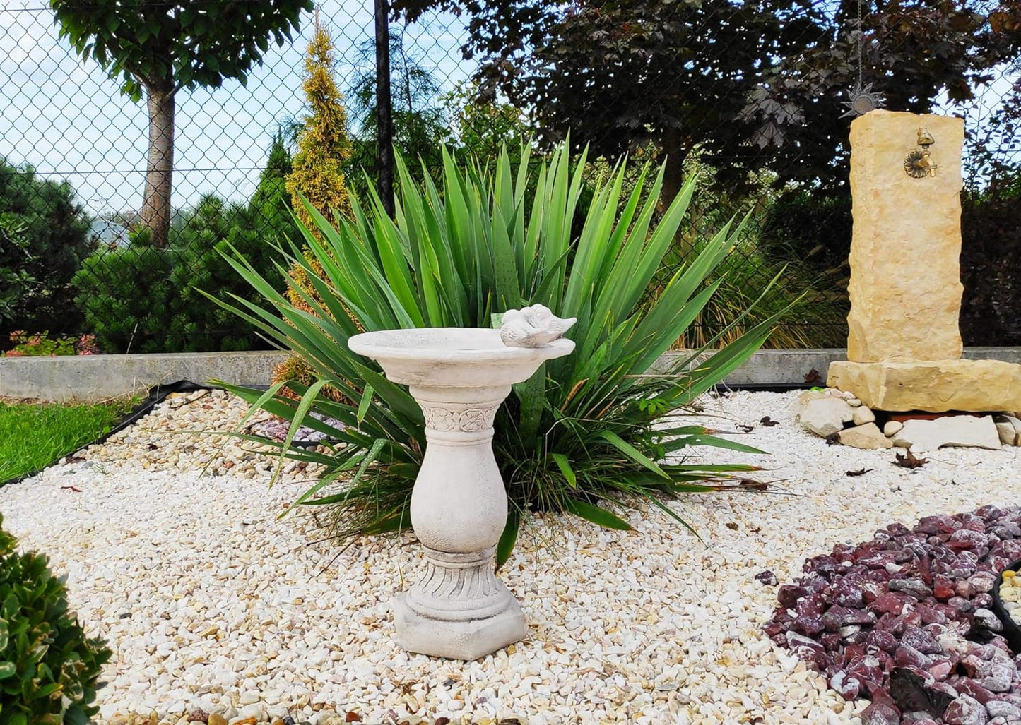 Architectural Concrete Birdbath on the Column - White Finish, 51cm Height