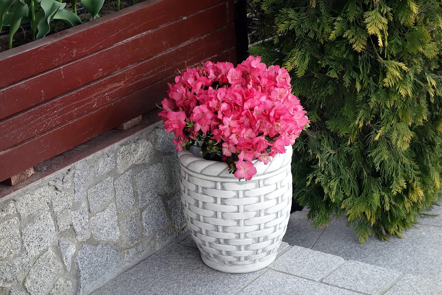 Tall Wicker Basket Concrete Planter