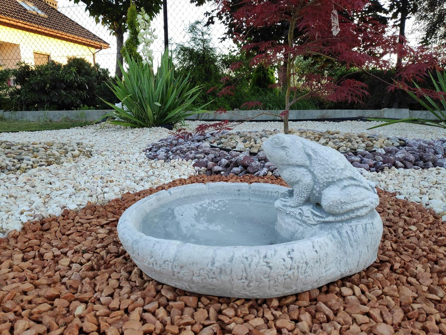 Charming Frog Design Concrete Birdbath - Small, 36x18cm