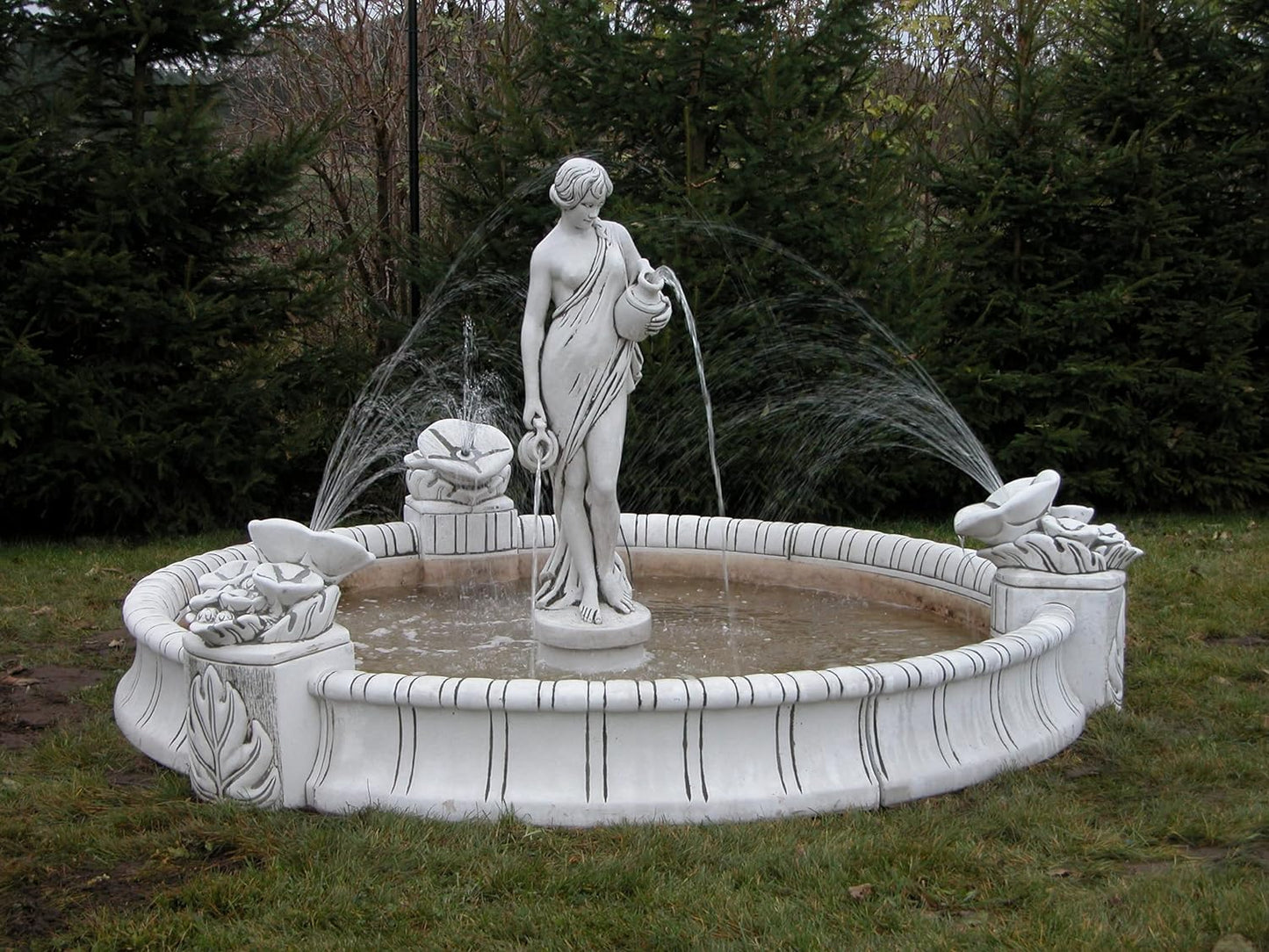 Elegant Woman with Pitchers Water Fountain