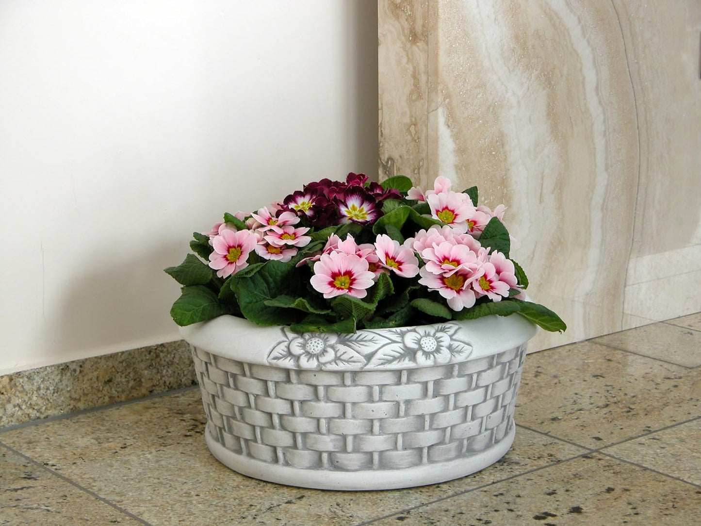 Round Wide Wicker Basket Concrete Planter