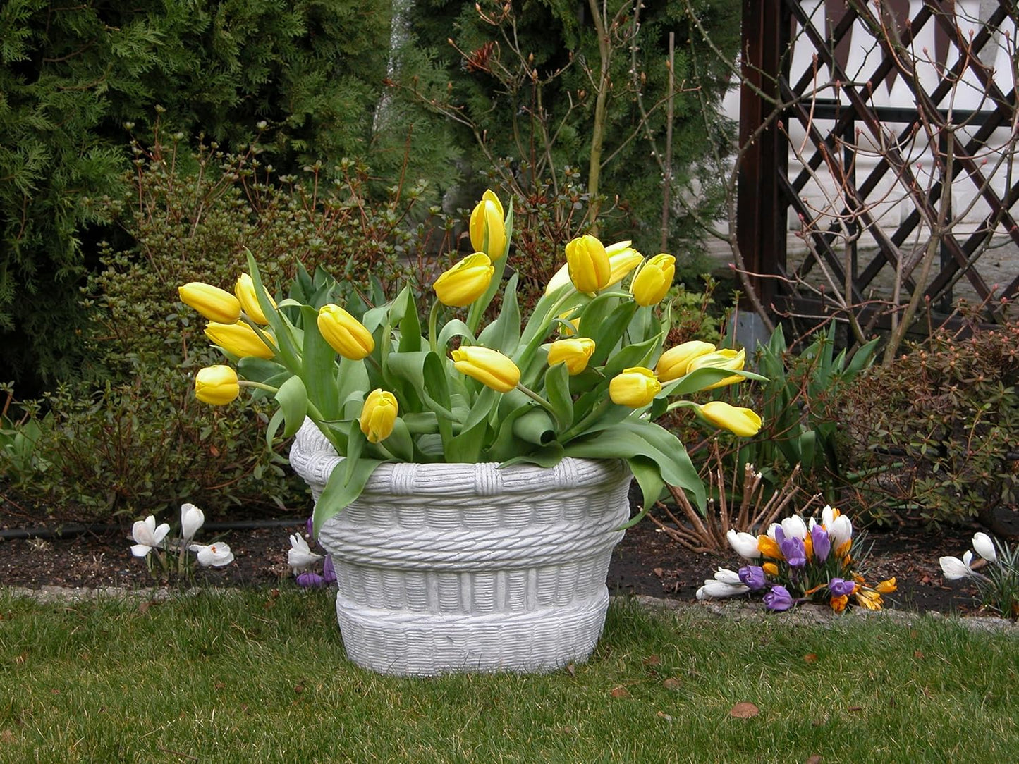 Large Wide Wicker Basket Concrete Planter