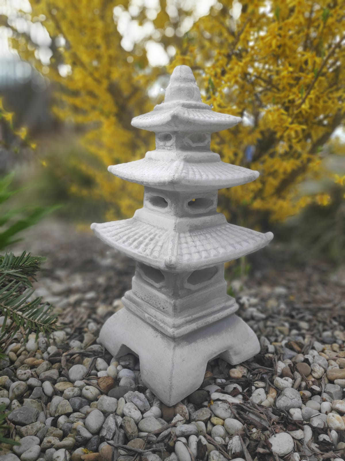 Statue d'ornement de jardin – Lanterne/pagode japonaise en pierre à trois niveaux 