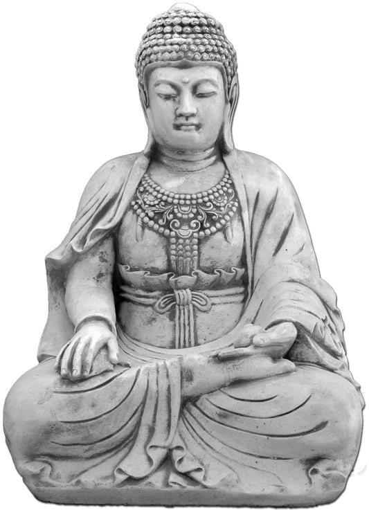 Sérénité tranquille : statue de Bouddha assis avec des sculptures complexes