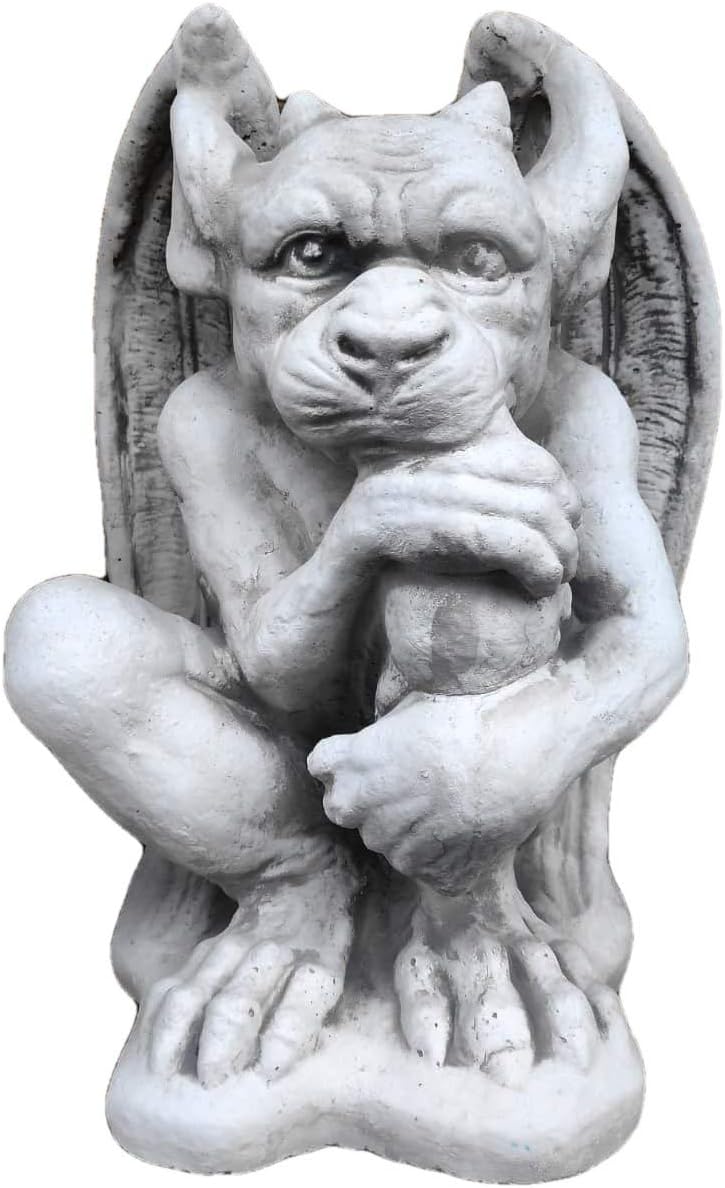 Figurine of sitting gargoyle, made of cast stone, outdoor/indoor ornament, decoration