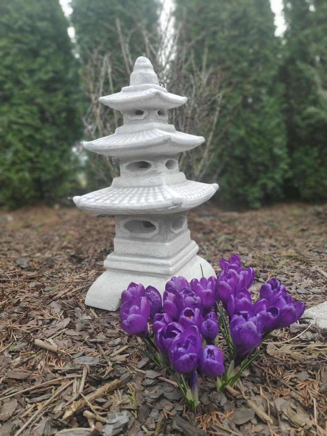 Statue d'ornement de jardin – Lanterne/pagode japonaise en pierre à trois niveaux 