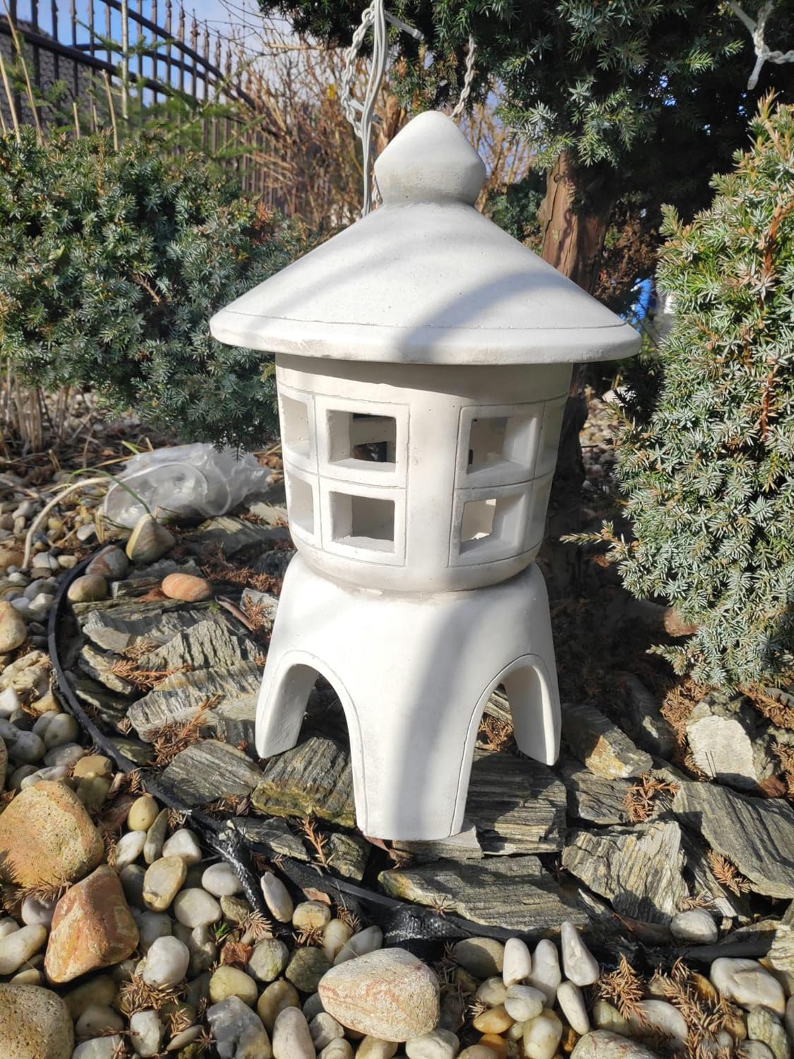 Pagode-Lanterne i Beton - 45x21x21 cm, Havepynt, Japansk Have-stil. 