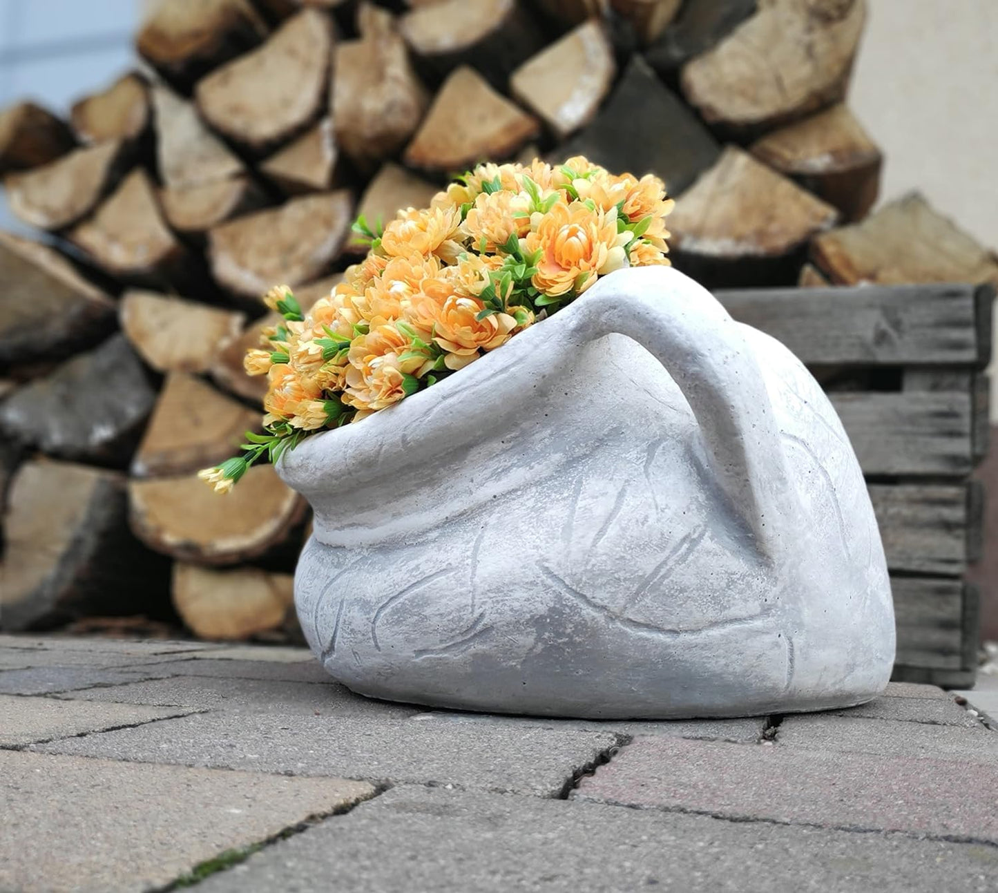 Oude elegantie betonnen amfora plantenbak - 26 x 28 x 33 cm, 19 kg