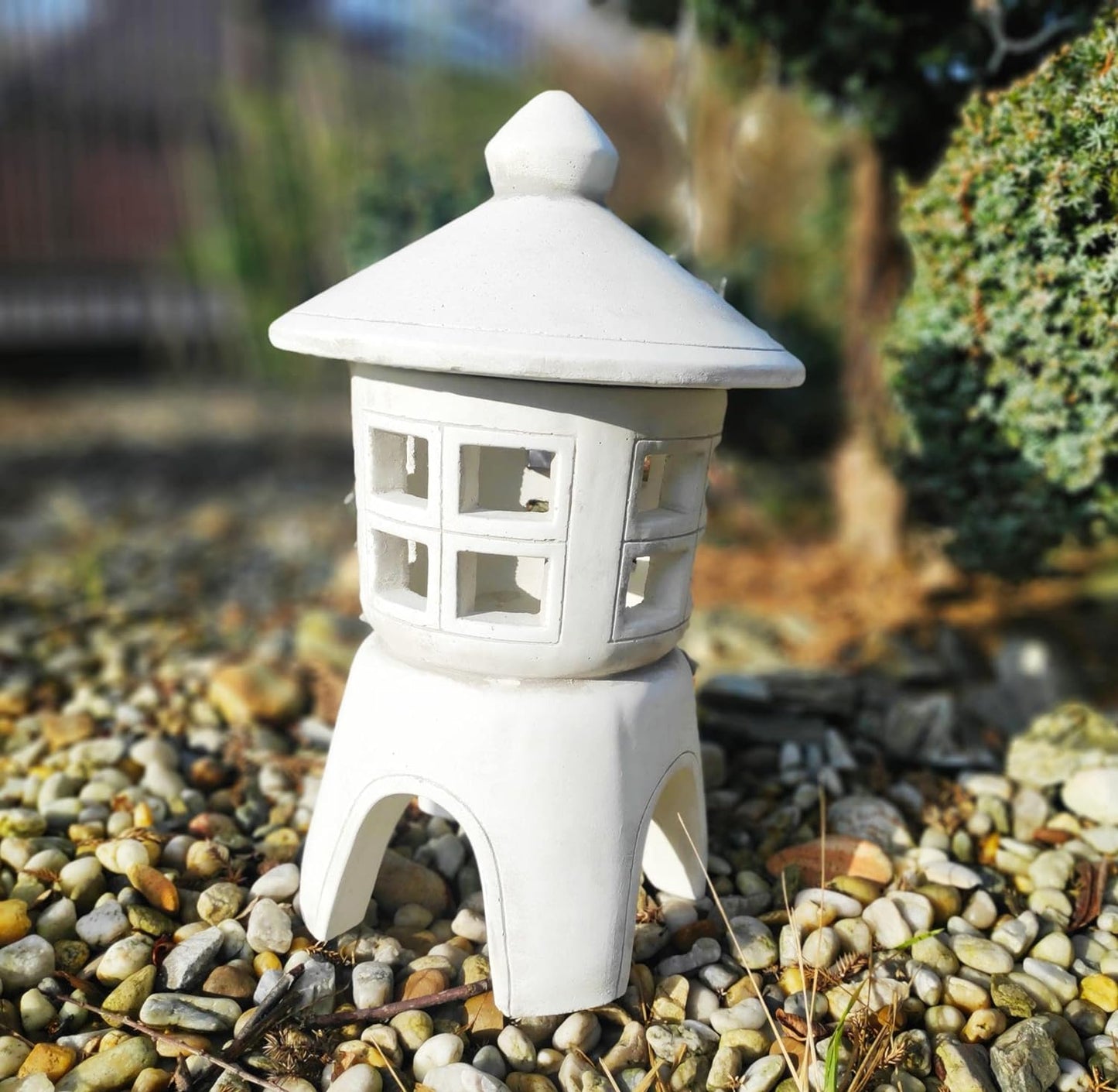 Pagode-Lanterne i Beton - 45x21x21 cm, Havepynt, Japansk Have-stil. 