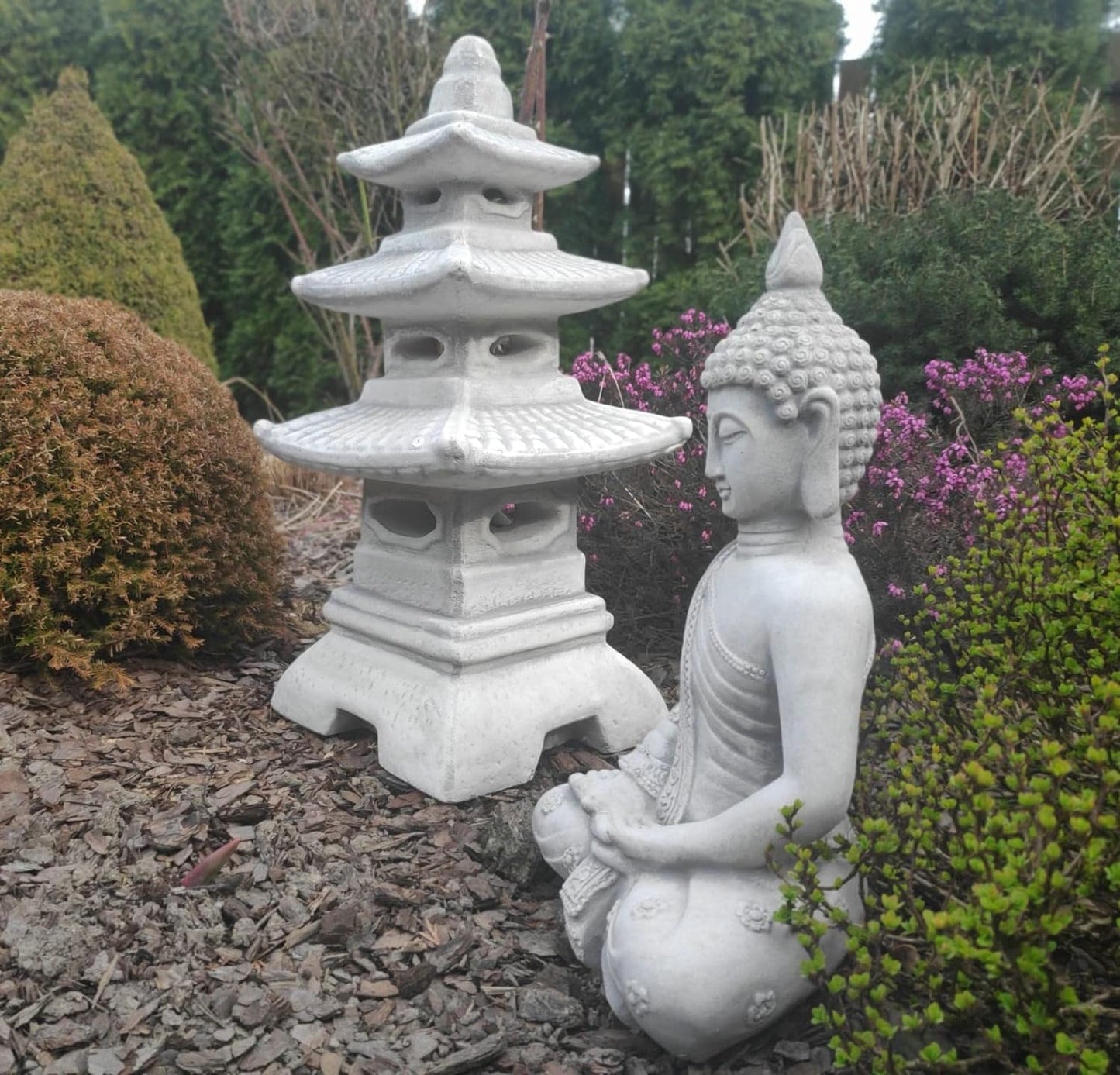 Statue d'ornement de jardin – Lanterne/pagode japonaise en pierre à trois niveaux 