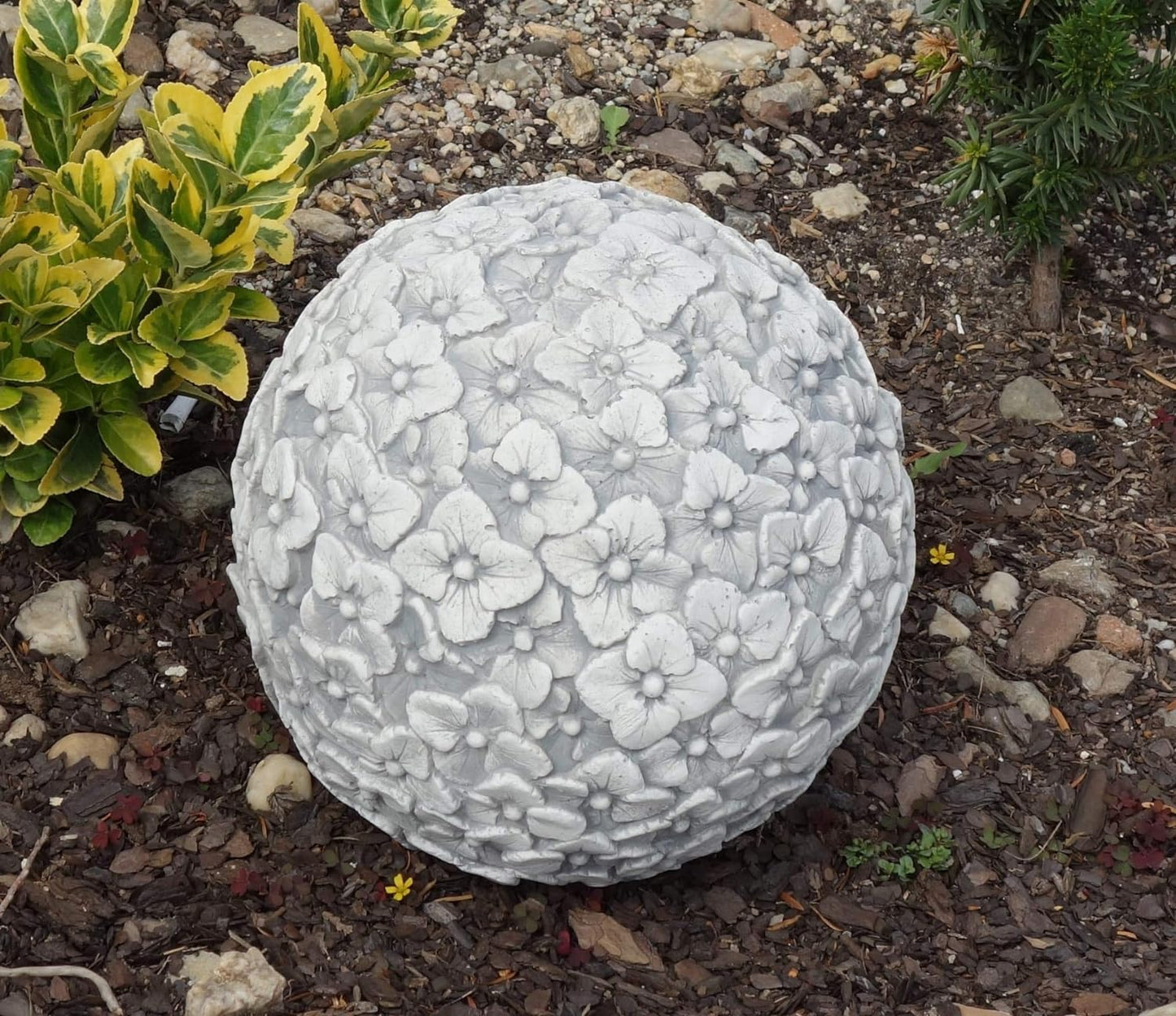 Pansy Adorned Concrete Garden Ball