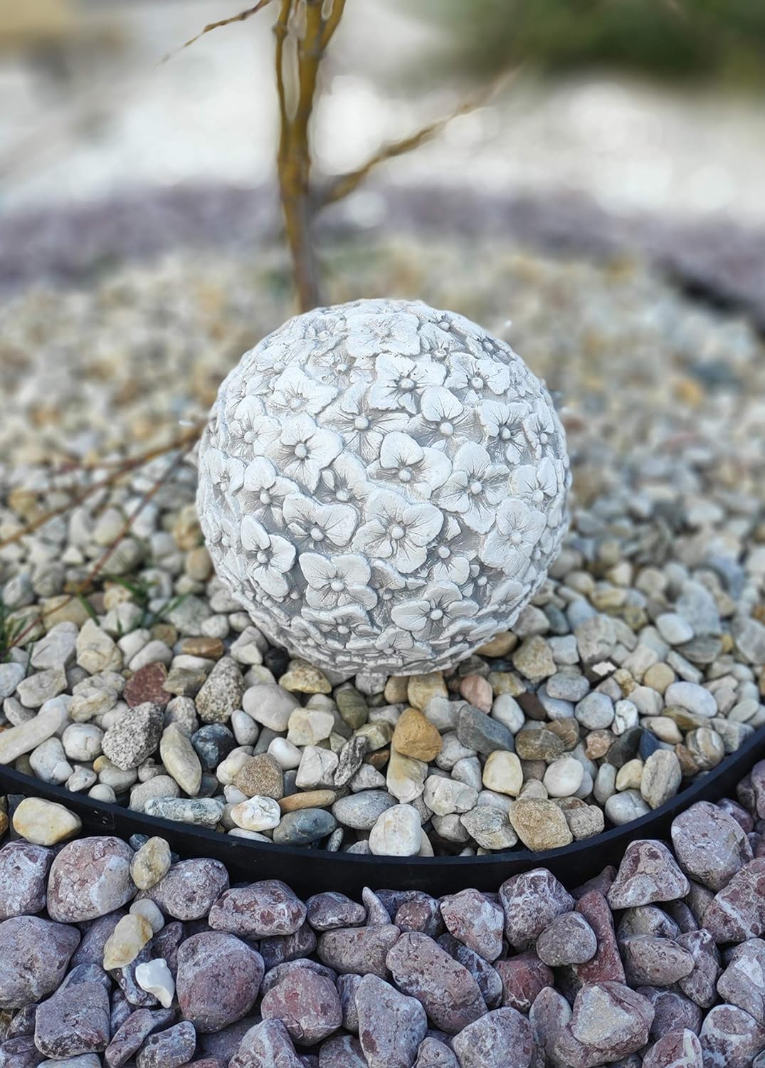 Pansy Adorned Concrete Garden Ball