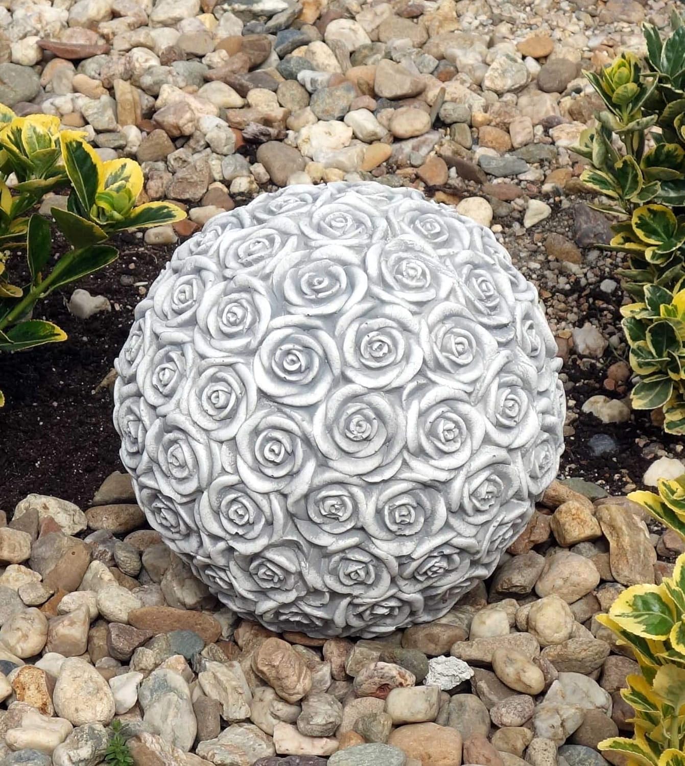 Rose-Covered Concrete Garden Ball