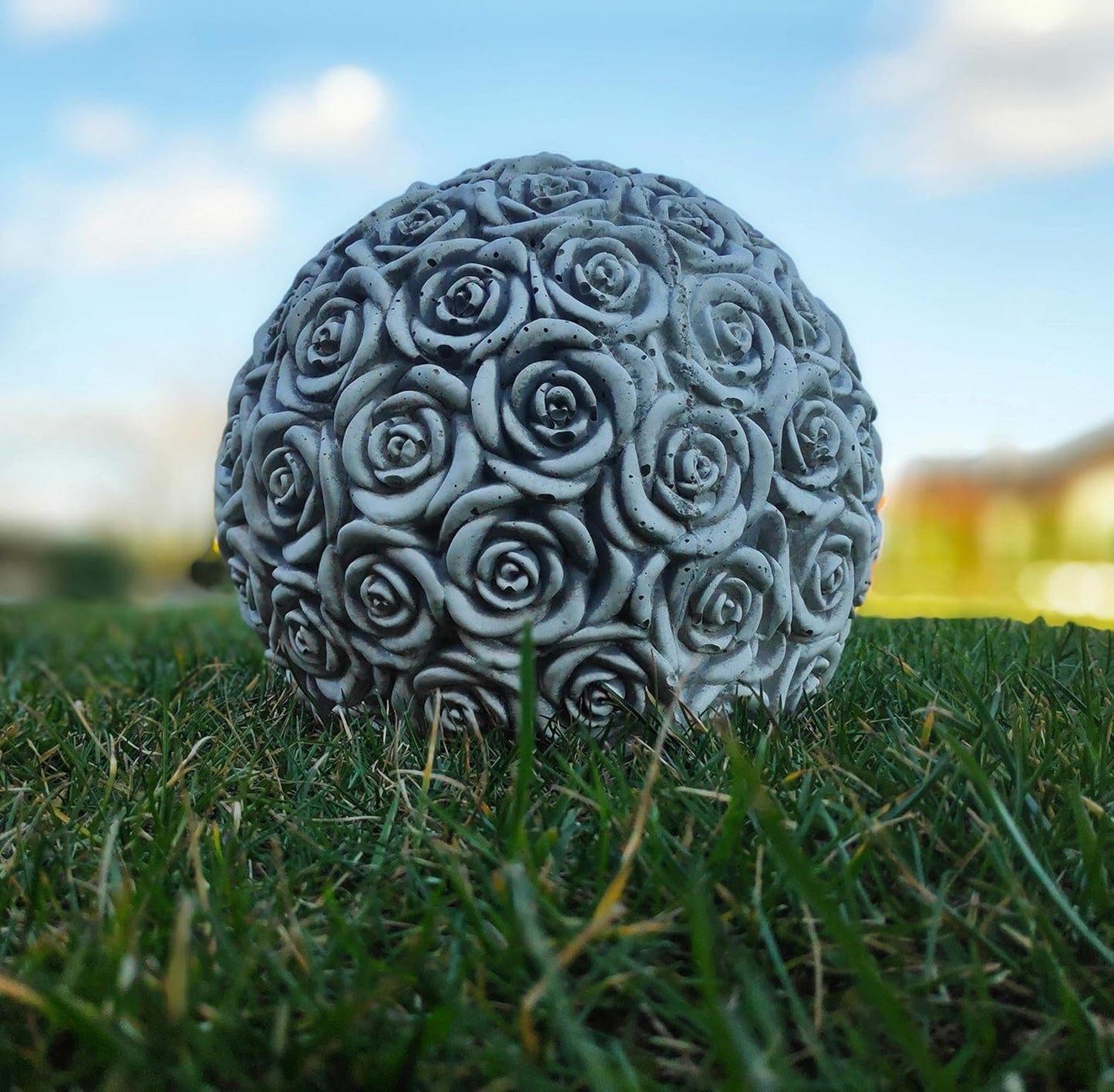 Rose-Covered Concrete Garden Ball