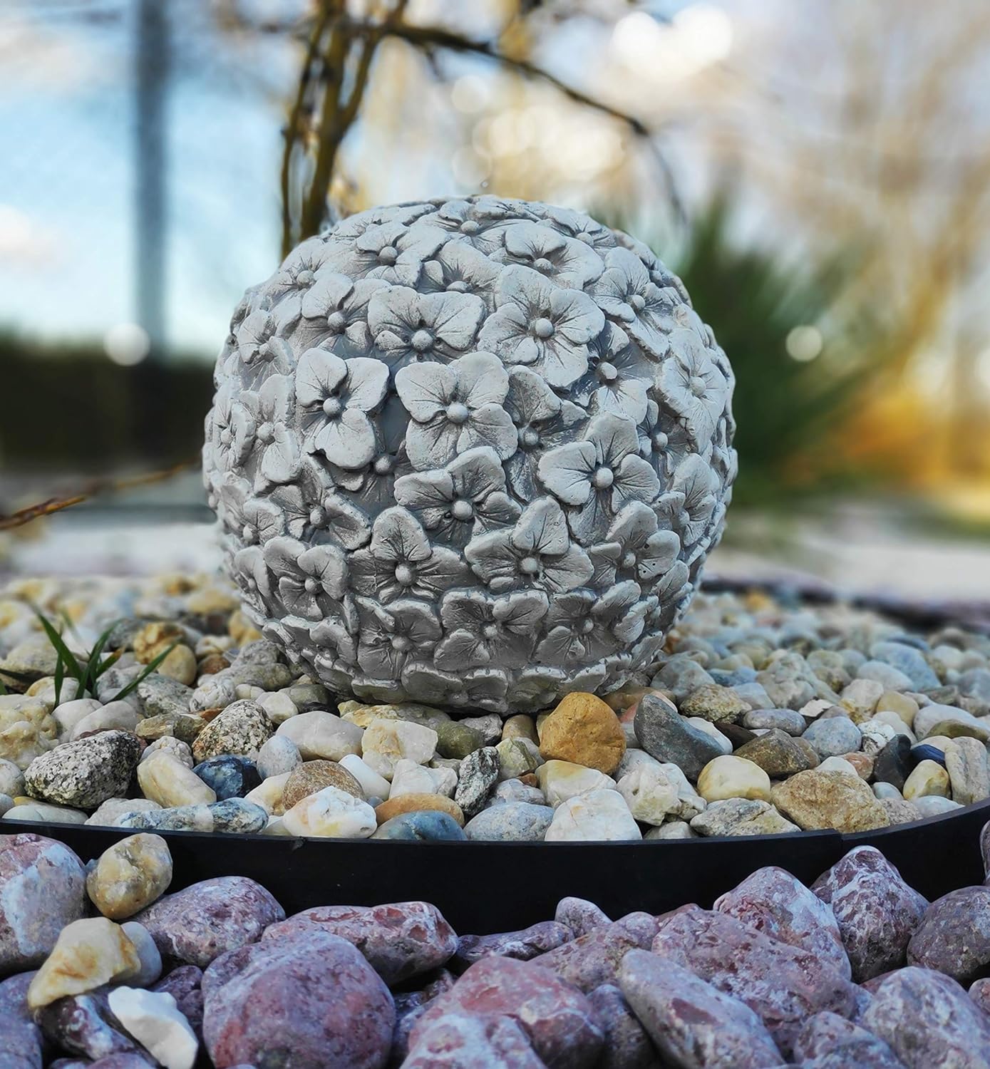 Pansy Adorned Concrete Garden Ball